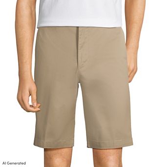 Men's Lands' End Long Plain Front Blend Chino Shorts
