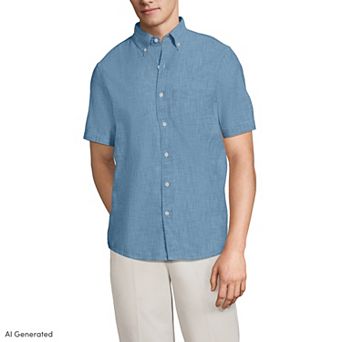 Men's Lands' End Short Sleeve Chambray Shirt