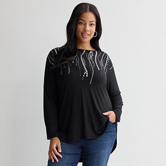 Plus Size Apt. 9® Long Sleeve Embellished Tee