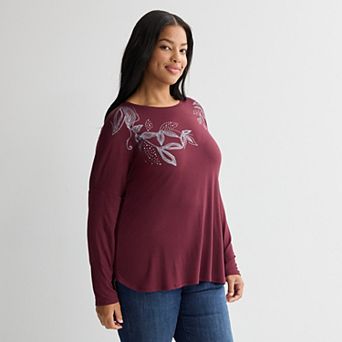 Plus Size Apt. 9® Long Sleeve Embellished Tee