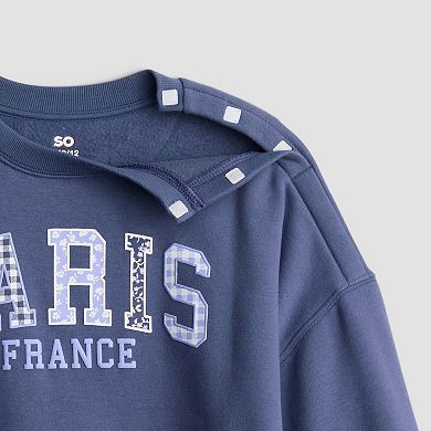 Girls 6-16 SO® Adaptive Oversized Graphic Crewneck