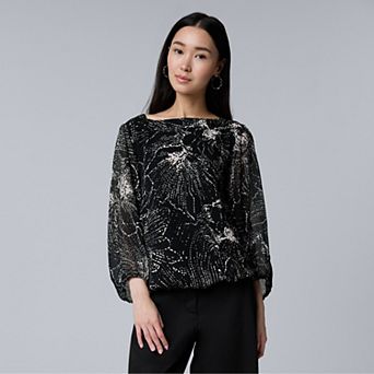 Women's Simply Vera Vera Wang Mixed Media Boat Neck Top