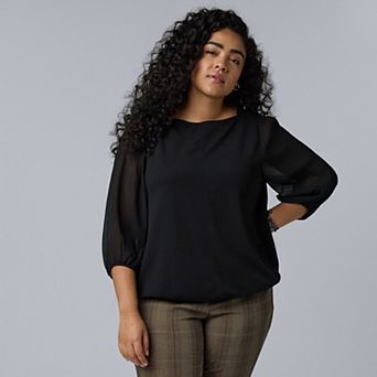 Plus Size Simply Vera Vera Wang Mixed Media Boat Neck Top