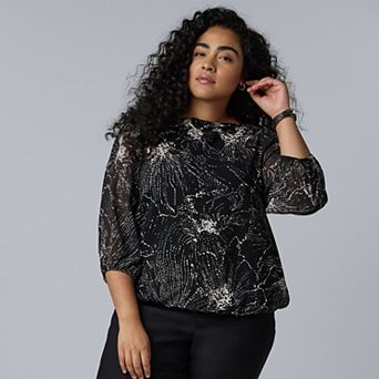 Plus Size Simply Vera Vera Wang Mixed Media Boat Neck Top