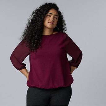 Plus Size Simply Vera Vera Wang Mixed Media Boat Neck Top