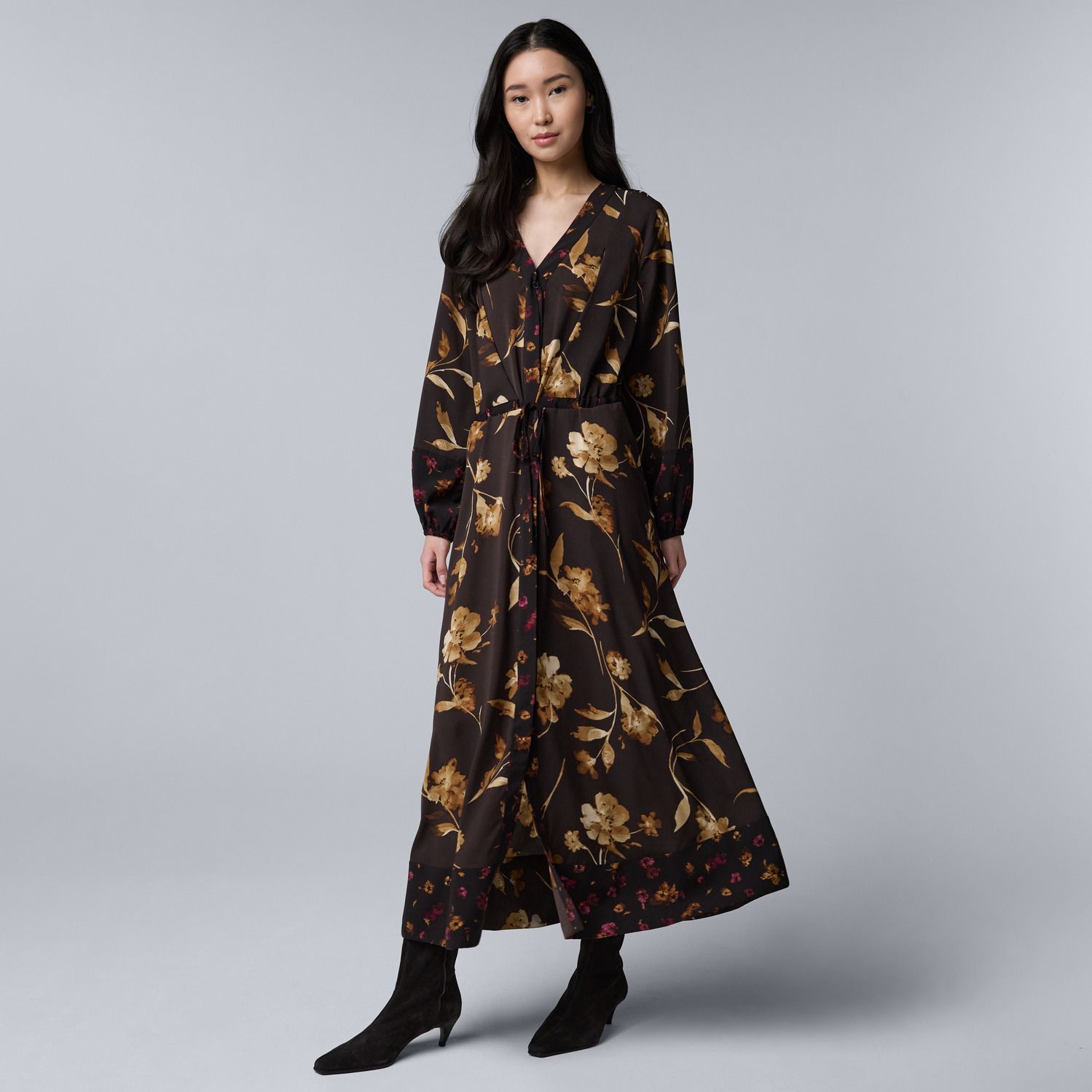Женское платье Simply Vera Vera Wang Kimono Maxi, цвет: Коричневый с принтом