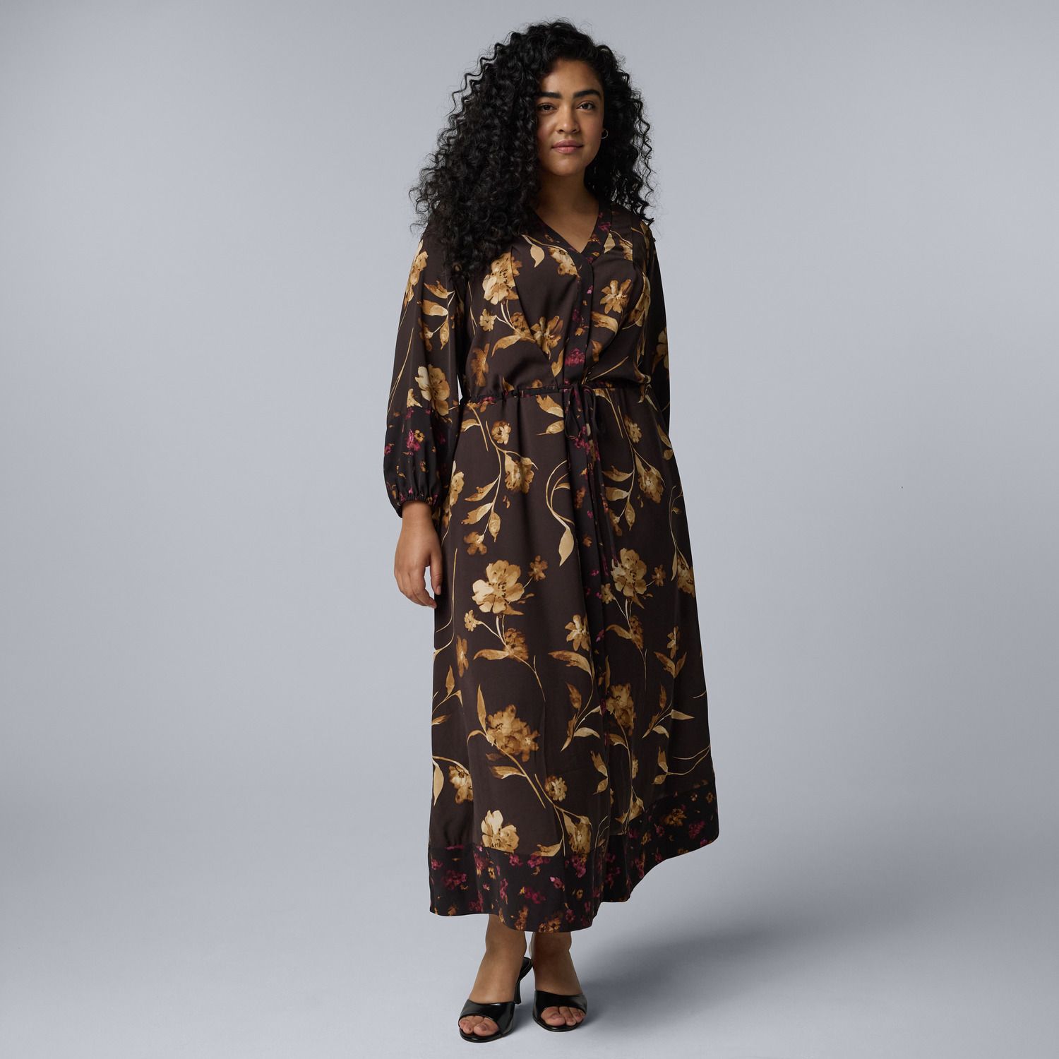 Женские платья Plus Size Simply Vera Vera Wang Kimono Maxi, цвет: Коричневый с принтом