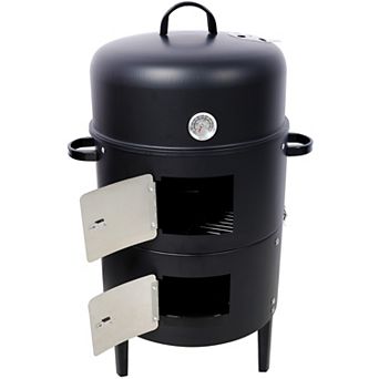 TEINIE 17" Round Steel Charcoal Smoker BBQ Grill Black
