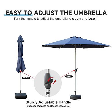 TEINIE 9FT Patio Umbrella Push Button Tilt Crank UV Protection Navy Blue