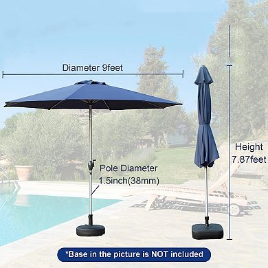 TEINIE 9FT Patio Umbrella Push Button Tilt Crank UV Protection Navy Blue