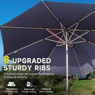 TEINIE 9FT Patio Umbrella Push Button Tilt Crank UV Protection Navy Blue
