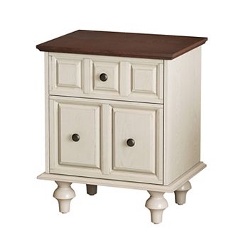 TEINIE Vintage Nightstand with 2 Drawers Roman Column Legs Antique White