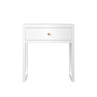 TEINIE Modern White Nightstand with Drawer Minimalist Bedside Table Wood Knob