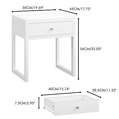 TEINIE Modern White Nightstand with Drawer Minimalist Bedside Table Wood Knob
