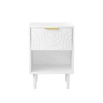 TEINIE Modern Nightstand with Drawer and Open Shelf White
