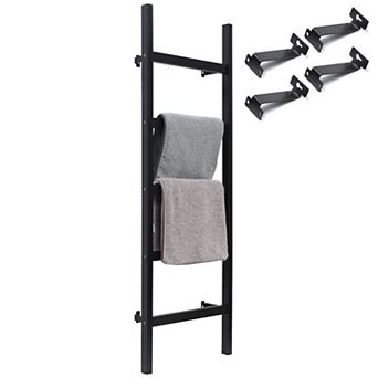 TEINIE 57 in Wall-Mounted Wood Blanket Ladder, Black