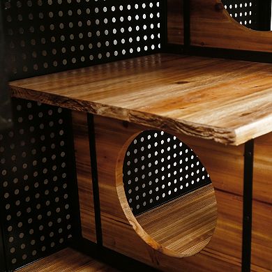 TEINIE Black & Brown Tempered Glass Cat House 55" Modern Pet Condo Shelves