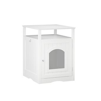 TEINIE White Cat Litter Box Enclosure Furniture Hidden Side Table Shelf