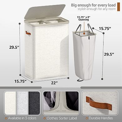 Sorbus 2-Compartment Laundry Basket with Removable Bag - Durable Organizer - Space Saving Design