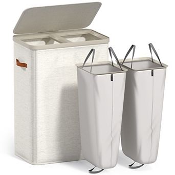Sorbus 2-Compartment Laundry Basket with Removable Bag - Durable Organizer - Space Saving Design