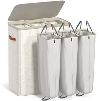 Sorbus 3-Compartment Laundry Basket with Removable Bag - Durable Organizer - Space Saving Design