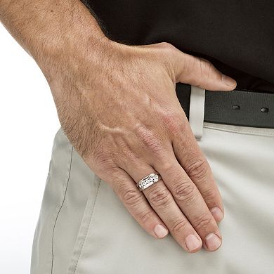 PalmBeach Jewelry Men's Round Crystal Stainless Steel Squared Wedding Band