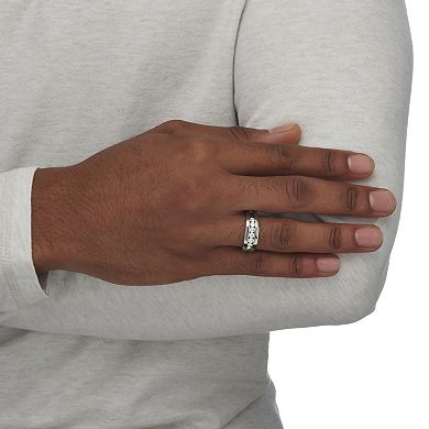 PalmBeach Jewelry Men's Round Crystal Stainless Steel Squared Wedding Band