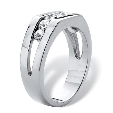 PalmBeach Jewelry Men's Round Crystal Stainless Steel Squared Wedding Band