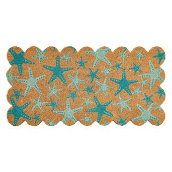 Starfish Coir Doormat for Indoor/Outdoor Entrance, Non-Slip Backing, 20" x 40", Natural/Blue