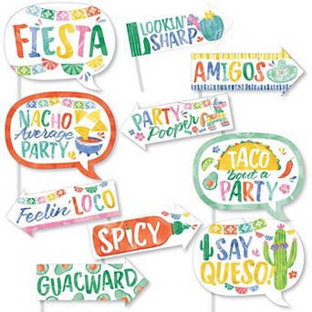 Big Dot of Happiness Funny Fiesta Photo Booth Props Kit, Mexican Themed 10 Count Selfie Prop Sticks