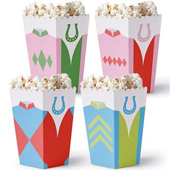 Big Dot of Happiness Derby Horse Race Popcorn Boxes, Colorful Jockey Silks Treat Boxes - Set of 12