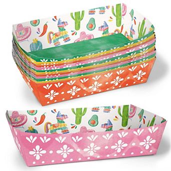Big Dot of Happiness Fiesta Paper Food Trays, Mexican Themed Double-Sided Meal Holders - 12 Count