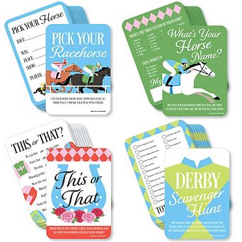 Big Dot of Happiness Derby Horse Race Game Bundle Pack, 4 Kentucky Party Activities (10 Cards Each)