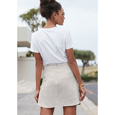 Lascana Women's Lace Up Detail Linen Skirt