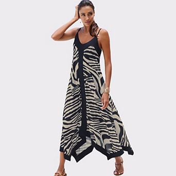 Lascana Women's Color Block Trim Print Dress