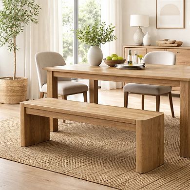 Edey Dining Bench, Rounded Corners, 51 Inch Oak Brown Solid Rubberwood