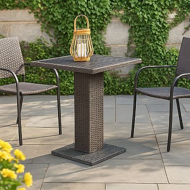 Nia Bistro Outdoor Table, Marble Base, PE Rattan Frame