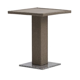 Nia Bistro Outdoor Table, Marble Base, PE Rattan Frame