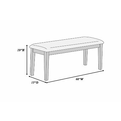 Dining Bench, White Fabric Walnut Brown Rubberwood, 46 Inch Foam Seat