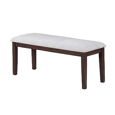 Dining Bench, White Fabric Walnut Brown Rubberwood, 46 Inch Foam Seat