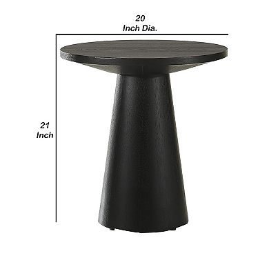 Kily Side End Table, Cone Pedestal Base, 20 Inch Round Top in Black