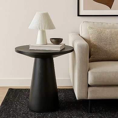 Kily Side End Table, Cone Pedestal Base, 20 Inch Round Top in Black