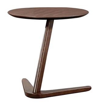 Mena Accent Side End Table, 20 Inch Round Top, Walnut Brown Solid Wood
