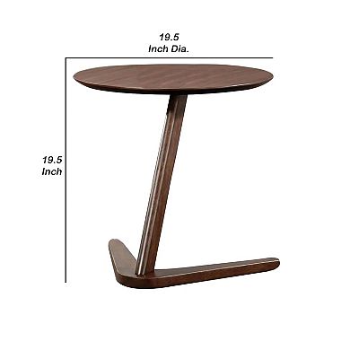 Mena Accent Side End Table, 20 Inch Round Top, Walnut Brown Solid Wood