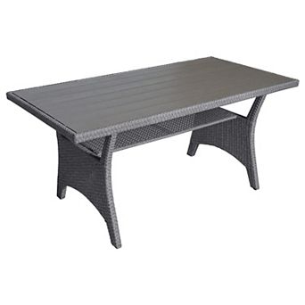 Maria Outdoor Dining Table, 57 Inch Top w/ Shelf, Gray Rattan Woven