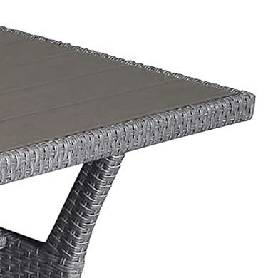 Maria Outdoor Dining Table, 57 Inch Top w/ Shelf, Gray Rattan Woven