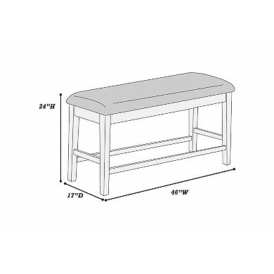 Counter Hight Dining Bench, White Fabric, Walnut Brown Wood, 46 Inch Seat