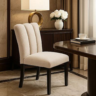 Dining Side Chair Set of 2, Foam Cushioned Beige Fabric, Black Wood