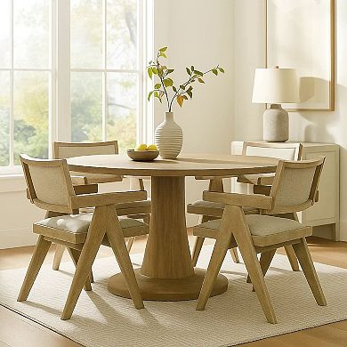 Gexy Dining Side Chair Set of 2, Brown Oak Veneer, Gray Polyester Seat