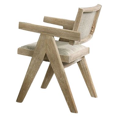 Gexy Dining Side Chair Set of 2, Brown Oak Veneer, Gray Polyester Seat